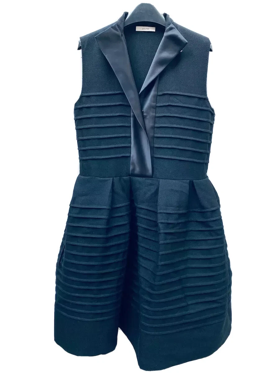 Abito da cocktail iconico lana nera Celine Phoebe Philo Era autunno 2014 taglia 36 S