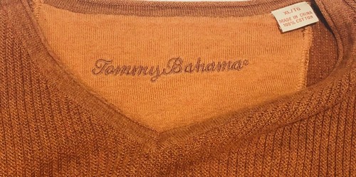TOMMY BAHAMA Rust Orange Men's Size XL Cotton V-Neck Long Sleeve Sweater - Picture 3 of 6