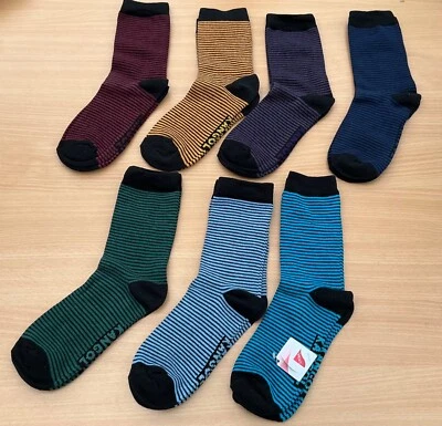 Kangol 7 Paar Junior Socken reich an Baumwolle UK 1-6 mehrfarbig gestreift UVP 16,99 £