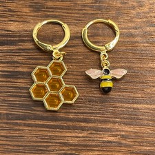Bee Earrings Hoop Huggie Lever Gold Plated Jewelry Spring Summer Insect Honey
