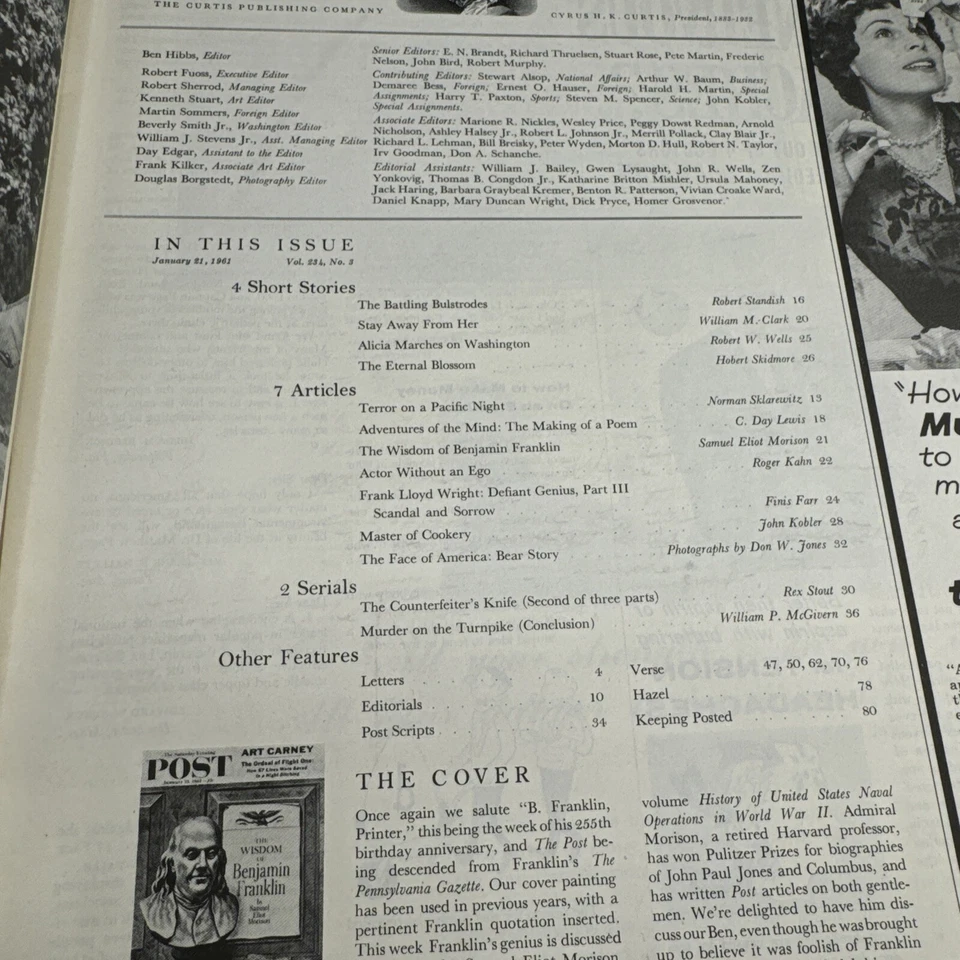 1961 The Saturday Evening Post January 21 The Wisdom of Benjamin Franklin Foto 2 de 4