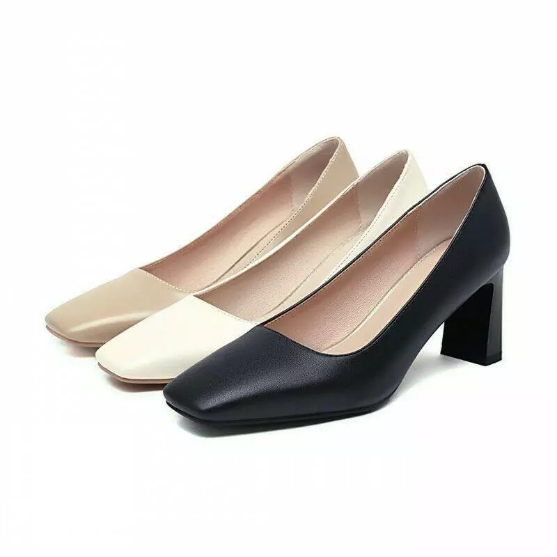 Women s Dress Shoes Square Toe Block Heel Slip On Formal Oversize Retro Fashion