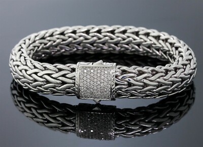 J. Hardy Silver Gold Pave Diamond 13mm Classic Chain Tiga Wheat