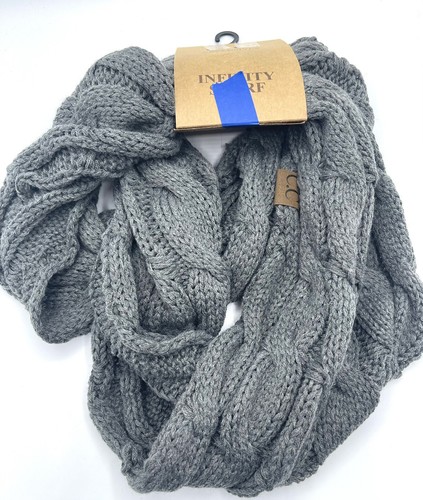 Infinity Sweater Scarf Grey Cable Knit 