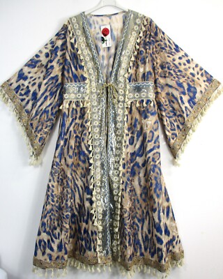 Lagenlook Damen Ethno Long Kimono Jacke/Mantel/OverTop Quasten One Size:14-18