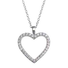 Silver 925 Rhodium Plated CZ Open Heart Necklace