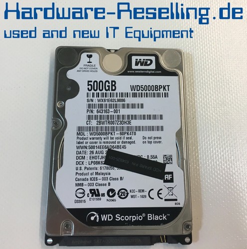 Western Digital 500GB 2.5 SATA 7200K WD5000BPKT-60PK4T0 634925-001 643163-001