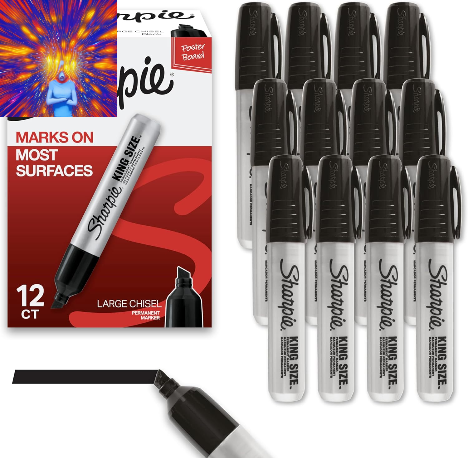 King Size Permanent Markers Chisel Tip Markers for Work & Industrial Use, 12 Cou