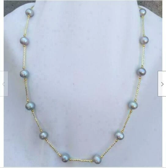 Impresionante collar de perlas AAA+ 9-10 mm gris natural real del Mar del Sur oro de 25 pulgadas 14 k Foto 2 de 4