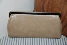 Vintage Tan Leather Clutch Purse with Metal Clasp - 10x6x1
