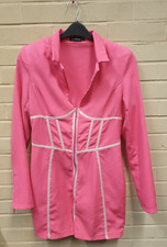 Prettylittlething Women's Pink Long Sleeve Binding Zip Blazer Dress UK 12
