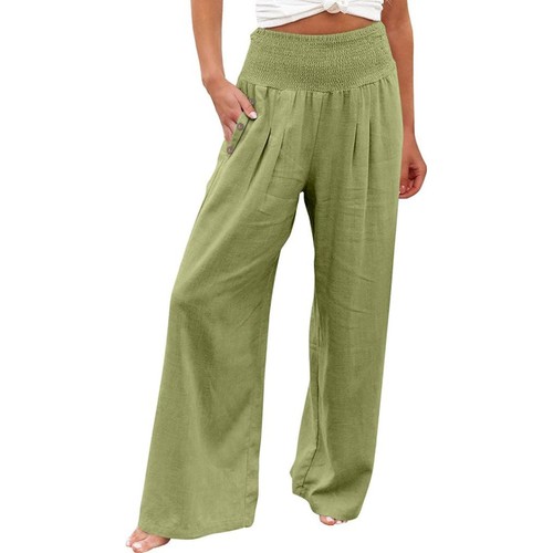Summer Wide Leg Pants Women Loose Palazzo Pants Pocket Elastic Waist Pants* - Picture 29 of 60
