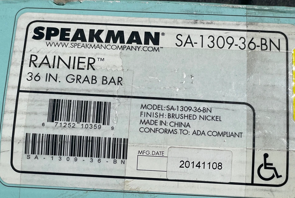 Barra de agarre compatible con ADA Speakman Rainier 36" - Acabado de níquel cepillado SA-1309-36 Foto 3 de 3