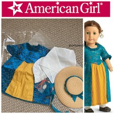 American Girl Felicity BeForever Meet Gown/Dress Blue/Yellow Hat Accessories