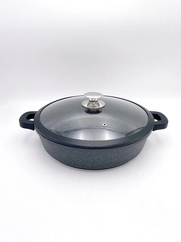 Pan 32cm Bavaria Volcanic Stone Non-stick Shockproof Glass Lid