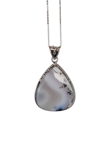 COLGANTE DE PLATA DE PRIMERA LEY 925 Y PIEDRA NATURAL ÓPALO DENDRÍTICO