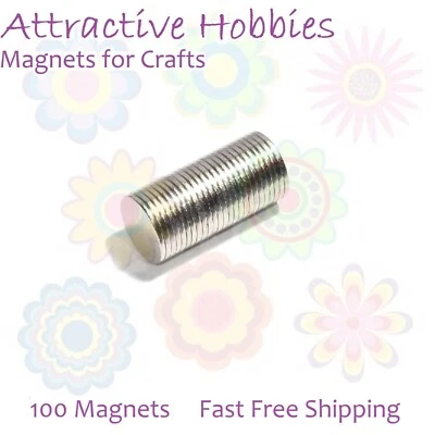 ATTRACTIVE HOBBIES 100 Strong & Thin 8x0.5mm Magnets Small Neodymium Craft Discs Craft 8mm x 0.5mm