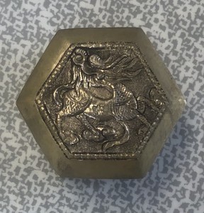 Antique Chinese Export Box Repoussé Sterling Dragon Silver Pill Box Hexagonal