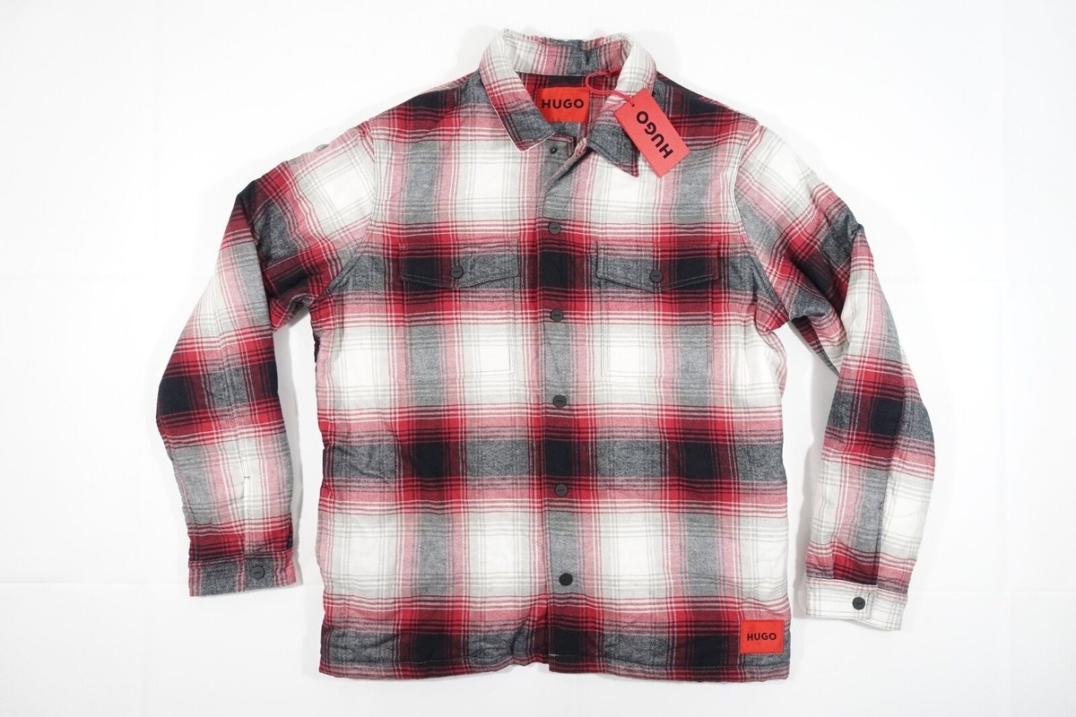Tシャツ・カットソー Hugo Boss SS25 'Enalu' overshirt (50468744 001) HUGO BOSS ENALU CHECK PLAID RED XL OVERSIZED OVERSHIRT