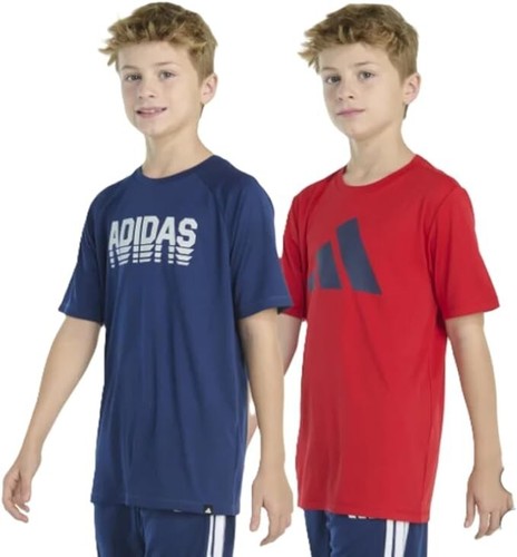 Boy's Adidas 2 Pack Active Tee Shirts Size Large 14 - 16 Navy Blue and Red - Picture 3 of 12