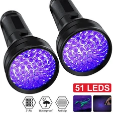 2/1pcs UV 51 LED Flashlight Ultraviolet Blacklight 395nM Inspection Light AA