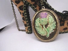 SCOTTISH THISTLE Scotland LOCKET NECKLACE CAMEO PHOTO FLOWER CELTIC wedding gift