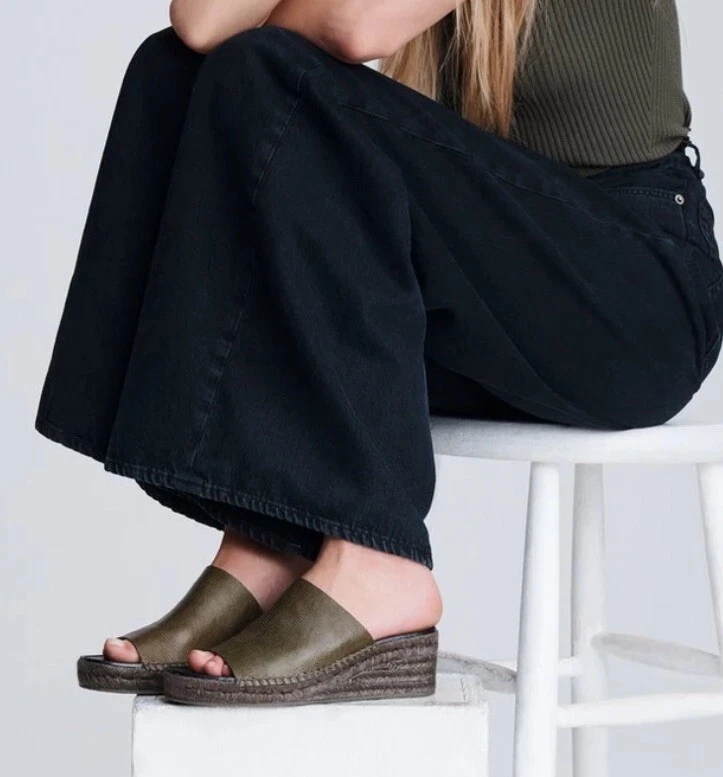 Rag & Bone Viv Espadrille Safari Khaki Micro Croco Leather Mule Sandals Sz 8/38 - Image 3 of 4