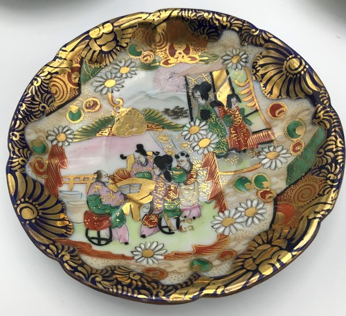 Japanese Kutani Eggshell Porcelain Tea Set, Hand Painted, Cobalt Nippon, 22 pcs - Picture 18 of 20