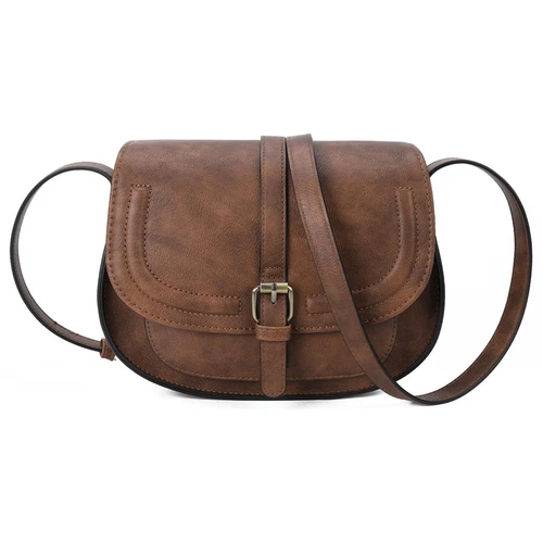Boho Saddle Crossbody Bag for Women Faux Leather Shoulder Purse with Strap