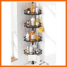 Corner Shower Caddy Tension Pole, Large Capacity Organizer, Black