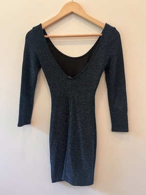 wet seal bodycon dress XS Black/Blue Metallic Knit Stretch Scoop Neck XS Y2K baby_occasion_dress Neck Size:18.5 Mix Match Bridesmaid Dresses: