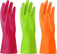 3 Pack Reusable Cleaning Gloves Latex Free, Dishwashing Rubber Gloves for Cleani
