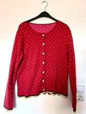 Strickjacke Deerberg, Damen, 36/38, Rot mit rosa Punkten, bunter Abschluss 