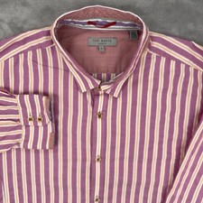 TED BAKER LONDON Shirt Men s 6 XL Button Up Long Sleeve Elbow Patch Pink Striped