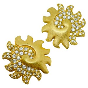 Authentic SWAROVSKI swan logo signed vintage gold plated crystal designer clip on earrings