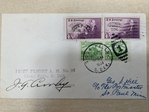 U.S USA First Flight Airmail 1934 Sioux Falls, S, Dak To St Paul, Minn. *69