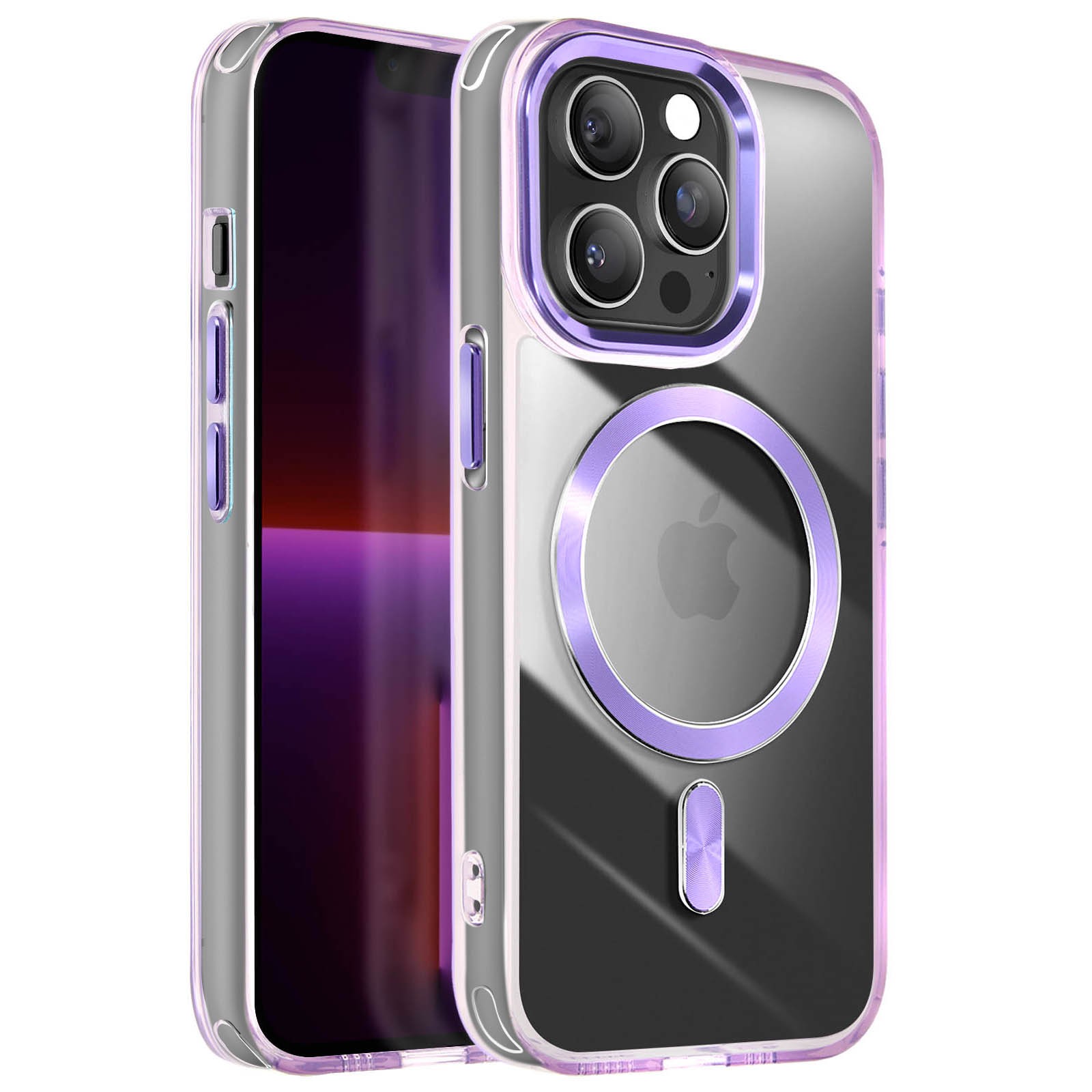 Coque iPhone 13 Pro rigide transparente violette marque Avizar dos cristal