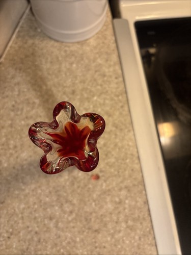 Vintage Lefton Red And White Five Finger Swing Vase. Blown Glass Japan - Picture 6 of 16