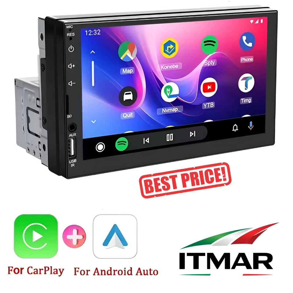 Autorradio 1-DIN Con 7" Pantalla Tocar Apple Carplay Android Coche USB It Pro - Imagen 1 de 4