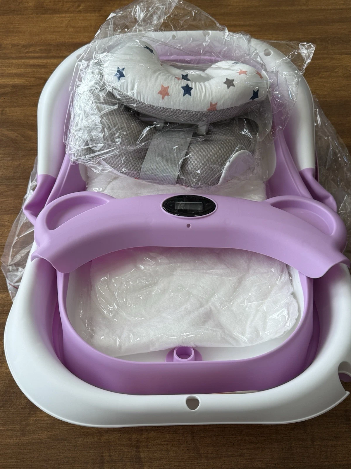MoreFeel Collapsible Baby Bathtub for Newborn Thermometer 1 Hooded Towel