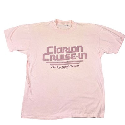 Vintage Large Pink Clarion Casino Poker T Shirt 1991 Stedman Super Hi-Cru USA