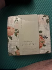 Little Unicorn Cotton Muslin Crib Sheet 52 In. x 28in X6in Peach Floral Design