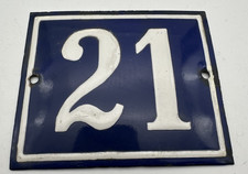Emailleschild Hausnummer Schild Blau Weiß Nummer 21 Wetterfest 12x10cm