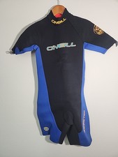 O'Neill Reactor 2 1mm Back Zip Shorty Wetsuit Junior Sz 16 Short Blue Black Logo