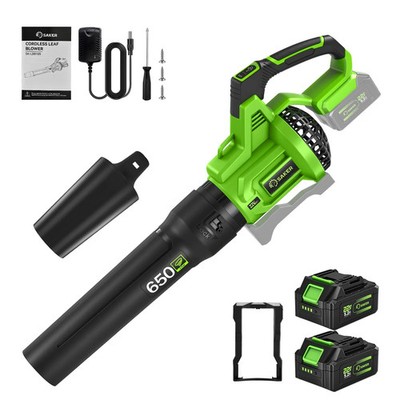 Saker Cordless Leaf Blower with 2x 5.2Ah Batteries, 650CFM, 150MPH, 3 Speed Leve