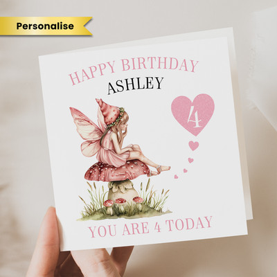 Personalised Fairy 4th Birthday Card 4 Year Old Birthday Gift For Her Daughter