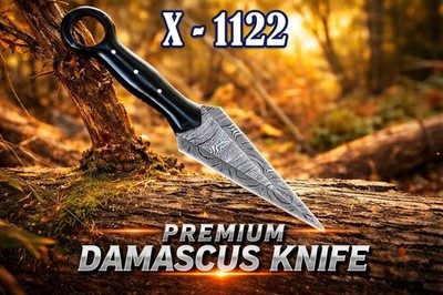 Throwing Double Edged Damascus Steel FixBlade Dagger Boot Knife Ring Hole Handle