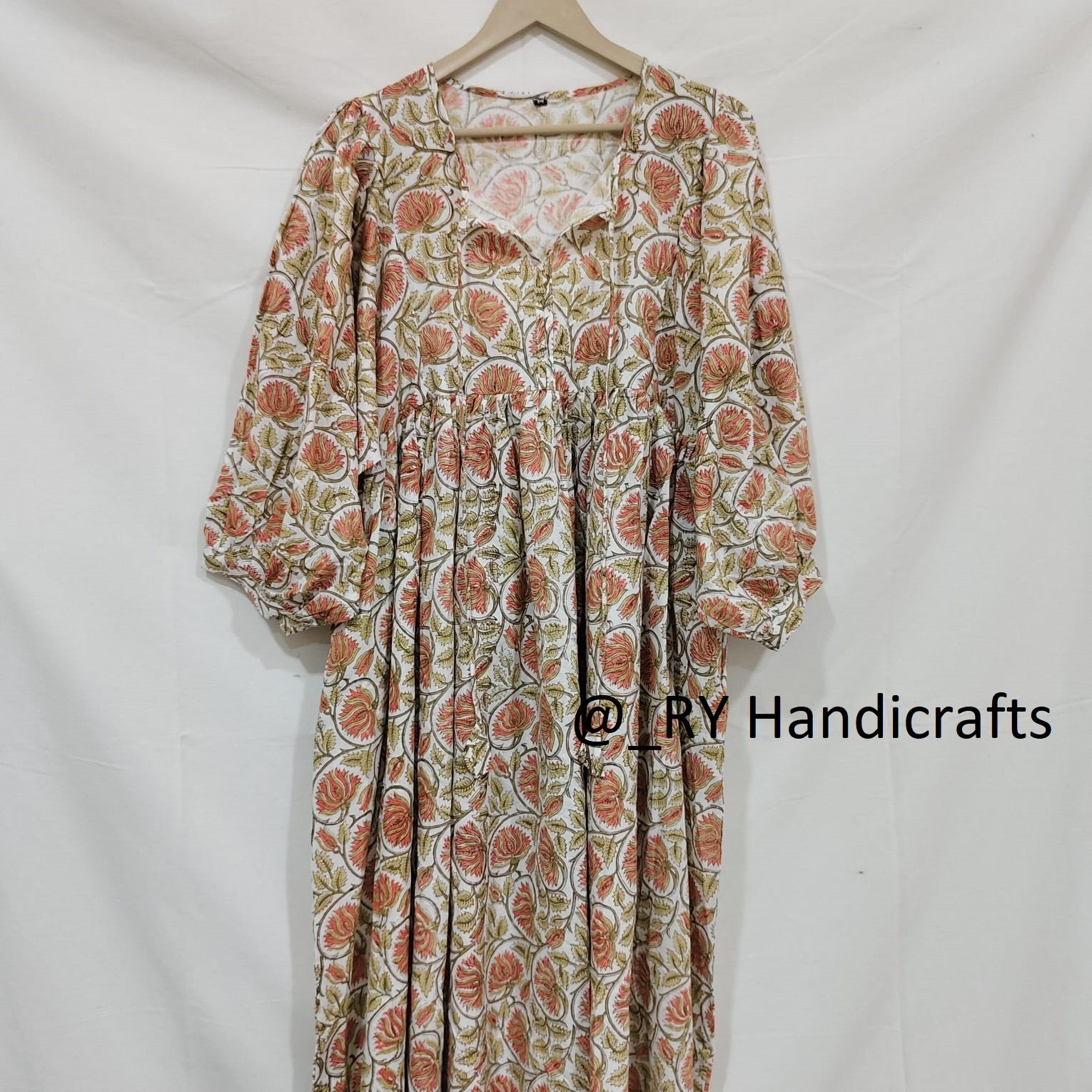 Indian cotton midi Dress block print top tunic for women daily wear gift for her