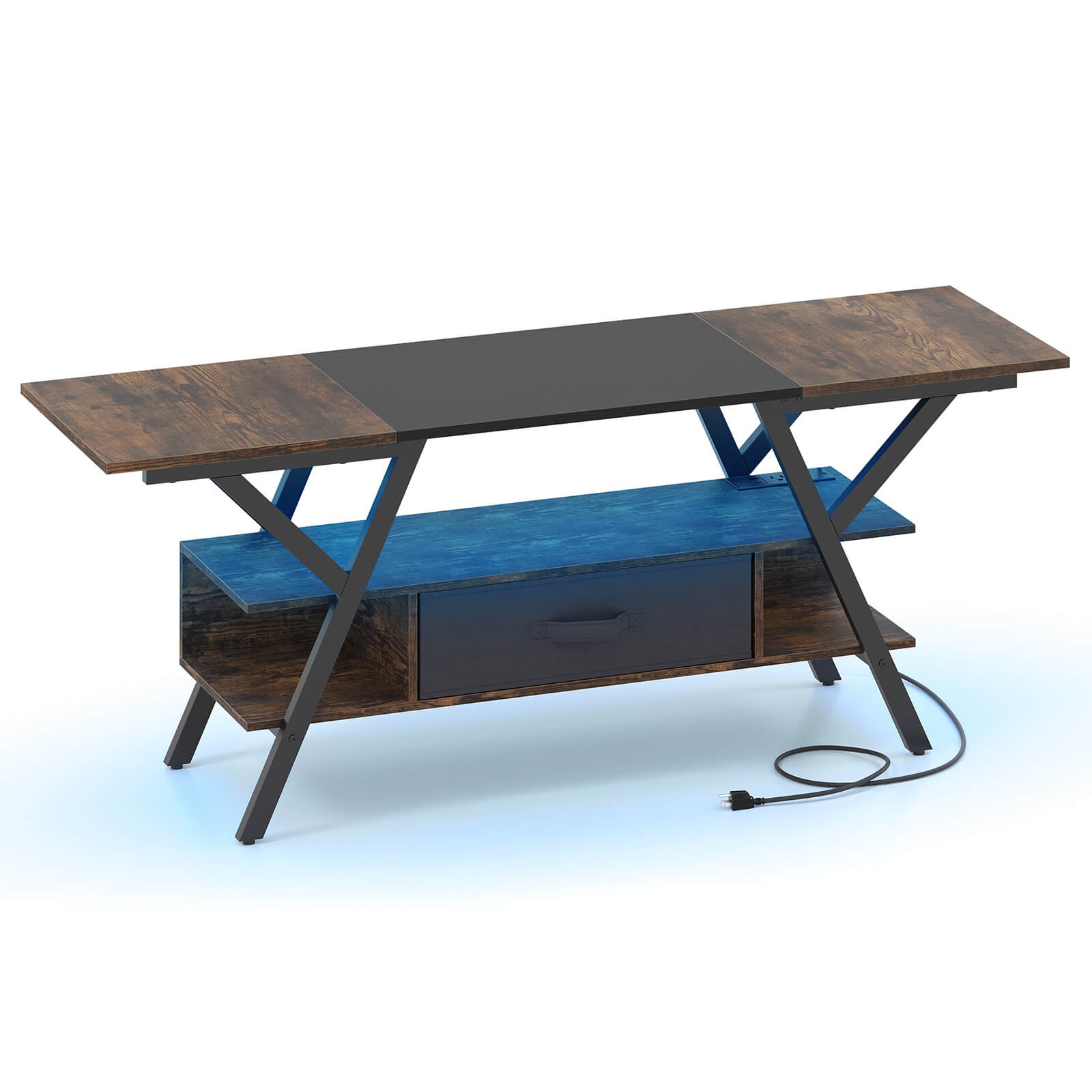 3-Tier TV Stand w/Power Outlets for 65&rdquo; TVs, LED Lights & Remote Storage Shelves