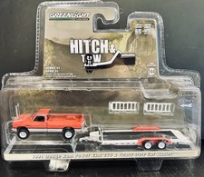 greenlight 1991 Dodge Ram Power Ram 250 - Red & White with Heavy Duty Car Hauler